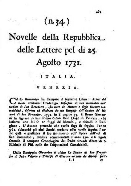 Novelle della Repubblica delle lettere dell'anno ..., pubblicate sotto gli auspizj di sua eccellenza ...