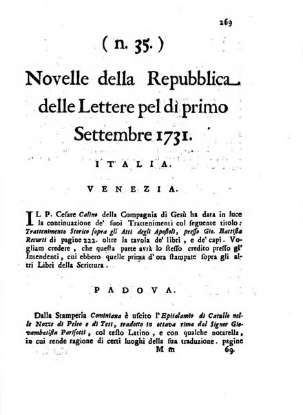 Novelle della Repubblica delle lettere dell'anno ..., pubblicate sotto gli auspizj di sua eccellenza ...