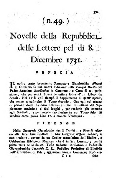 Novelle della Repubblica delle lettere dell'anno ..., pubblicate sotto gli auspizj di sua eccellenza ...