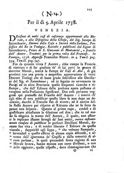 Novelle della Repubblica delle lettere dell'anno ..., pubblicate sotto gli auspizj di sua eccellenza ...