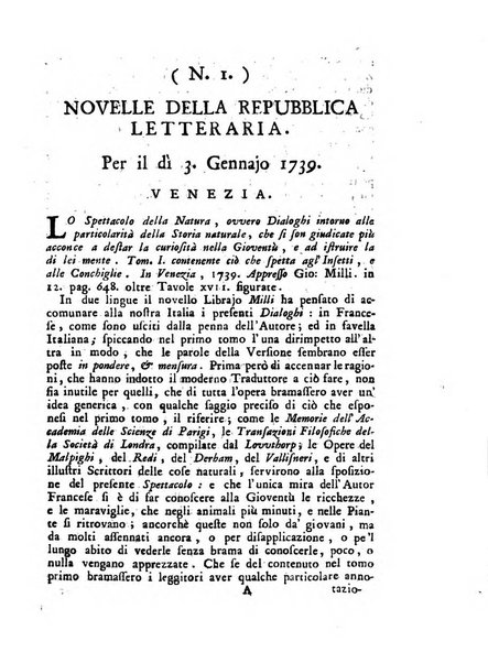 Novelle della Repubblica delle lettere dell'anno ..., pubblicate sotto gli auspizj di sua eccellenza ...