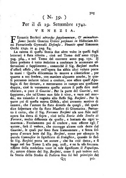 Novelle della Repubblica delle lettere dell'anno ..., pubblicate sotto gli auspizj di sua eccellenza ...