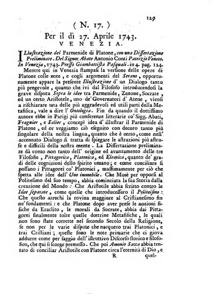 Novelle della Repubblica delle lettere dell'anno ..., pubblicate sotto gli auspizj di sua eccellenza ...