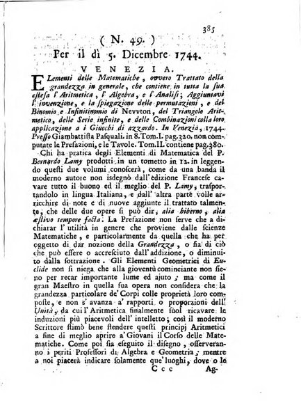 Novelle della Repubblica delle lettere dell'anno ..., pubblicate sotto gli auspizj di sua eccellenza ...