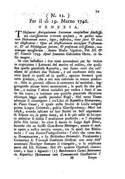 Novelle della Repubblica delle lettere dell'anno ..., pubblicate sotto gli auspizj di sua eccellenza ...