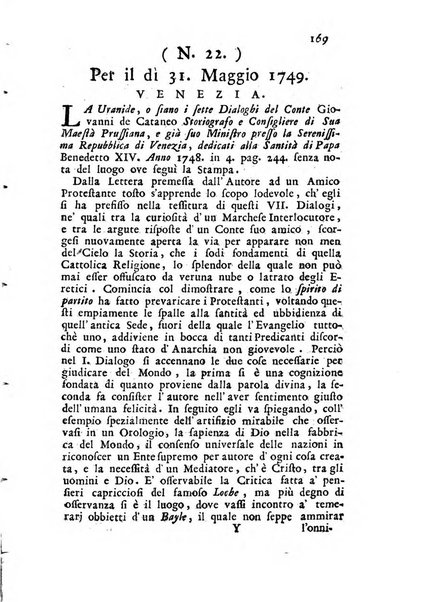 Novelle della Repubblica delle lettere dell'anno ..., pubblicate sotto gli auspizj di sua eccellenza ...