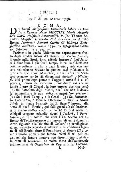 Novelle della Repubblica delle lettere dell'anno ..., pubblicate sotto gli auspizj di sua eccellenza ...