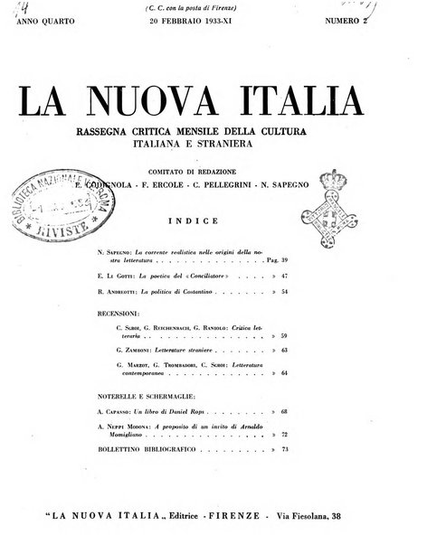 La nuova Italia rassegna critica mensile della cultura italiana e straniera