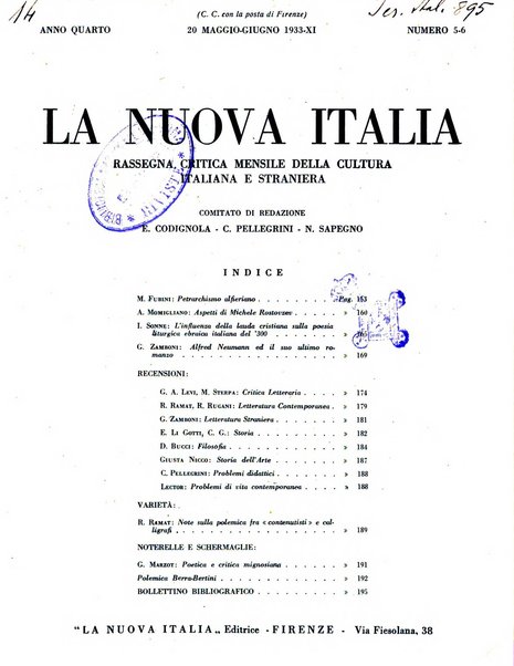 La nuova Italia rassegna critica mensile della cultura italiana e straniera