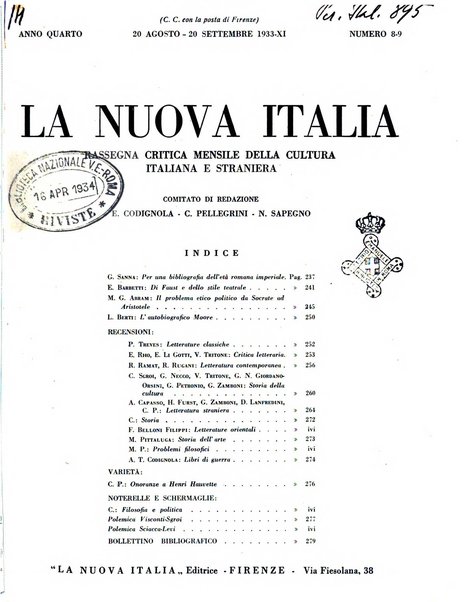 La nuova Italia rassegna critica mensile della cultura italiana e straniera