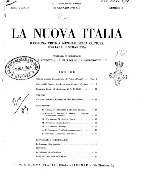 La nuova Italia rassegna critica mensile della cultura italiana e straniera