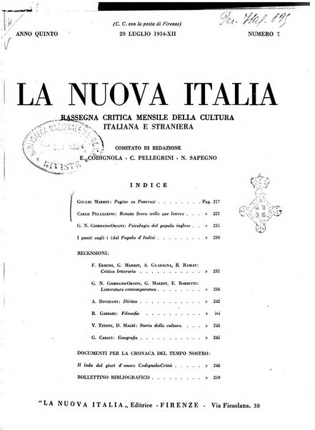 La nuova Italia rassegna critica mensile della cultura italiana e straniera