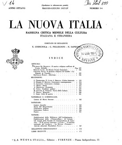 La nuova Italia rassegna critica mensile della cultura italiana e straniera