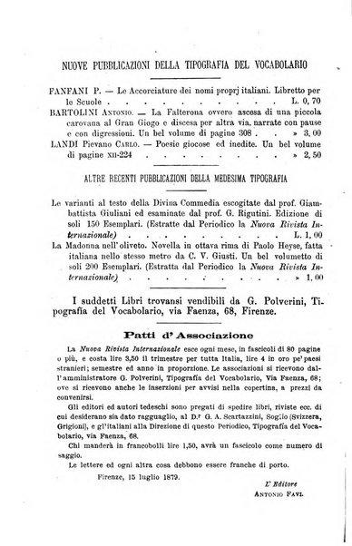 La nuova rivista internazionale periodico di lettere, scienze ed arti