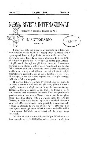 La nuova rivista internazionale periodico di lettere, scienze ed arti