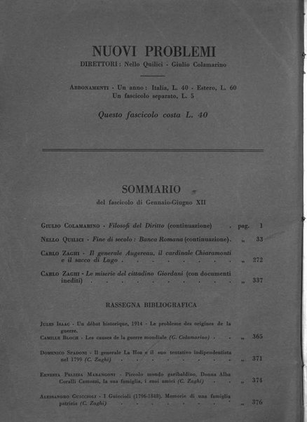 Nuovi problemi di politica, storia ed economia