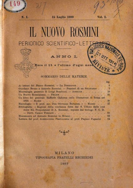 Il nuovo Rosmini periodico scientifico e letterario