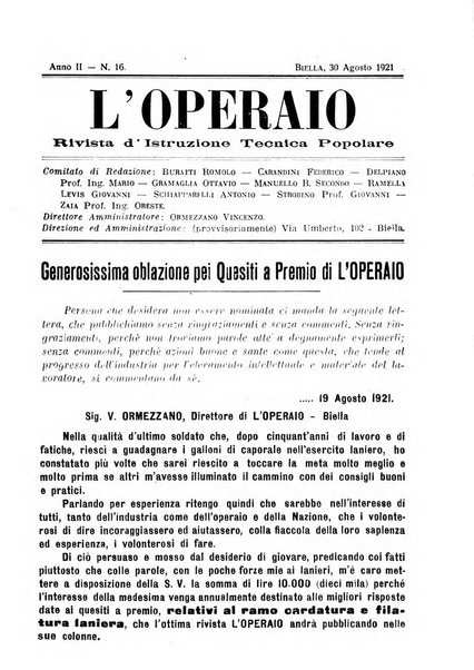 L'operaio rivista d'istruzione tecnica popolare