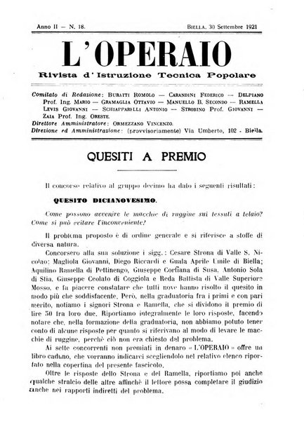 L'operaio rivista d'istruzione tecnica popolare