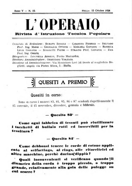 L'operaio rivista d'istruzione tecnica popolare