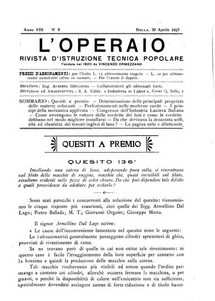 L'operaio rivista d'istruzione tecnica popolare