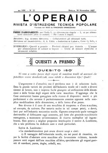 L'operaio rivista d'istruzione tecnica popolare