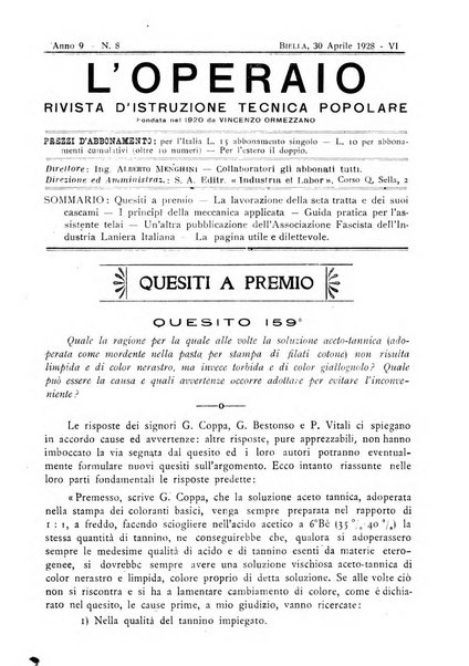 L'operaio rivista d'istruzione tecnica popolare