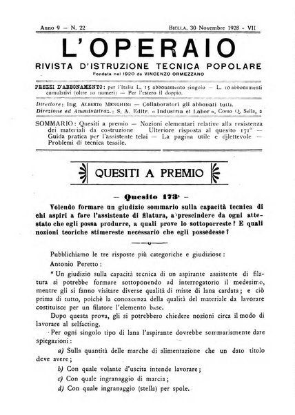 L'operaio rivista d'istruzione tecnica popolare