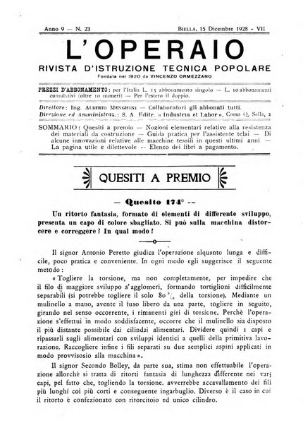 L'operaio rivista d'istruzione tecnica popolare