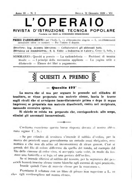 L'operaio rivista d'istruzione tecnica popolare