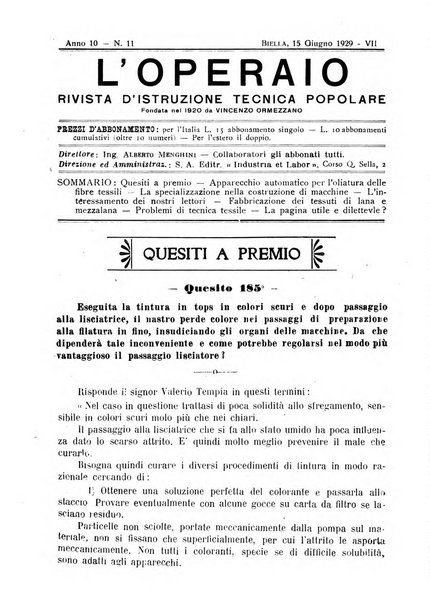 L'operaio rivista d'istruzione tecnica popolare