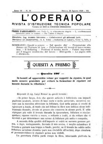 L'operaio rivista d'istruzione tecnica popolare