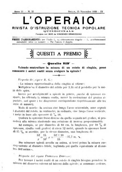 L'operaio rivista d'istruzione tecnica popolare