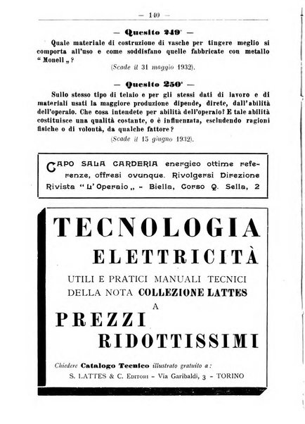 L'operaio rivista d'istruzione tecnica popolare