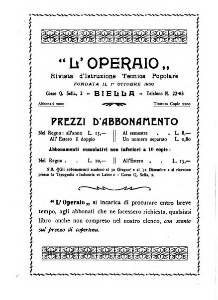 L'operaio rivista d'istruzione tecnica popolare