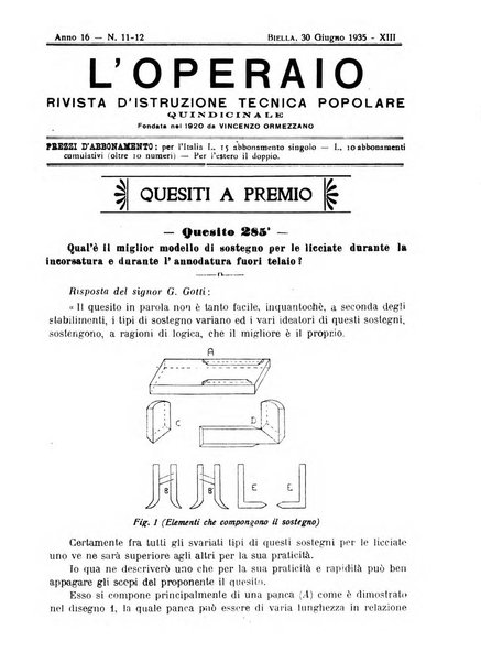 L'operaio rivista d'istruzione tecnica popolare