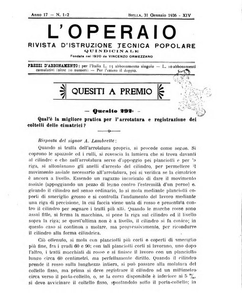 L'operaio rivista d'istruzione tecnica popolare