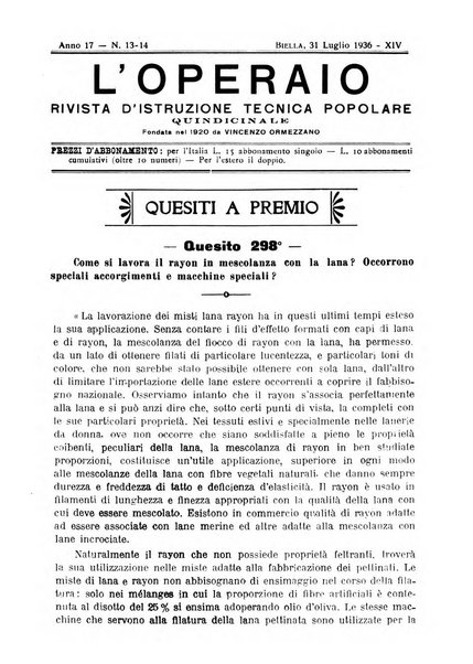 L'operaio rivista d'istruzione tecnica popolare