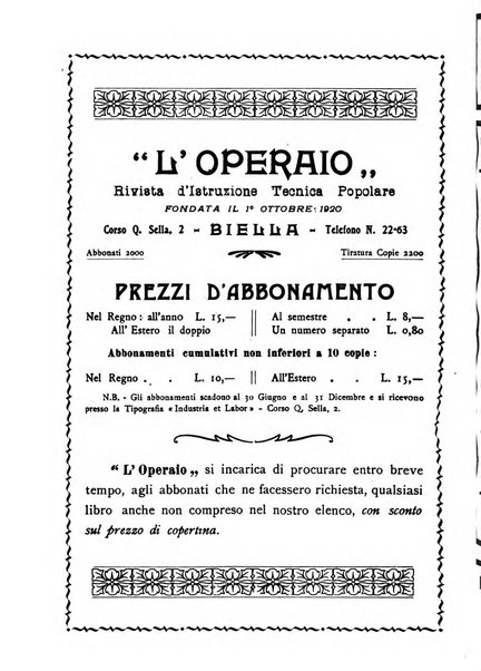 L'operaio rivista d'istruzione tecnica popolare