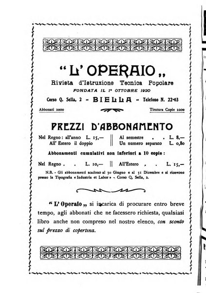 L'operaio rivista d'istruzione tecnica popolare