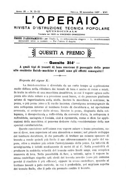 L'operaio rivista d'istruzione tecnica popolare