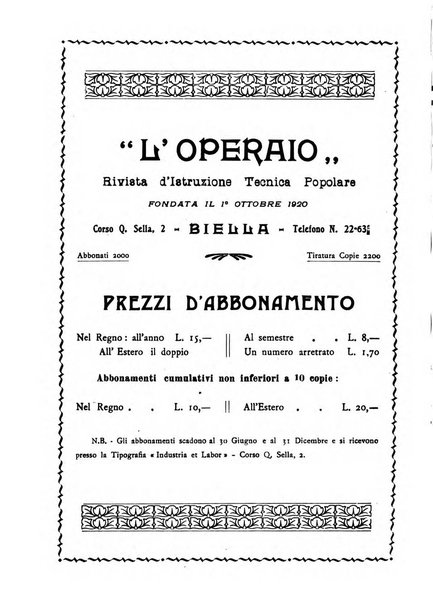 L'operaio rivista d'istruzione tecnica popolare