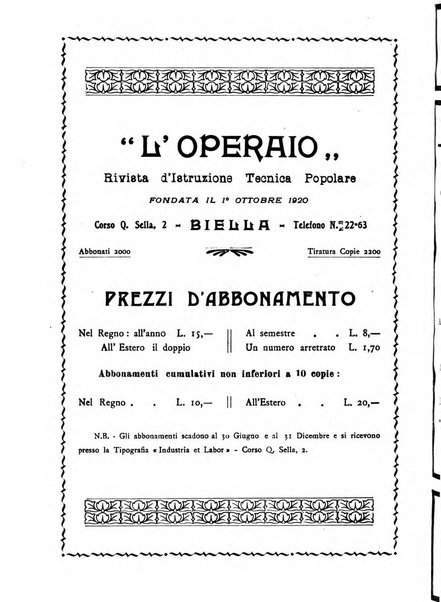 L'operaio rivista d'istruzione tecnica popolare