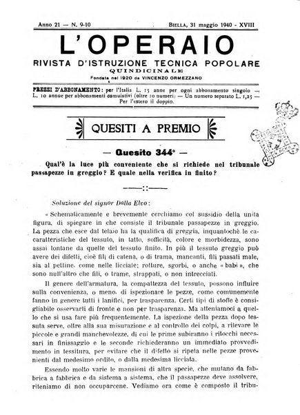 L'operaio rivista d'istruzione tecnica popolare