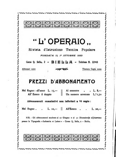 L'operaio rivista d'istruzione tecnica popolare