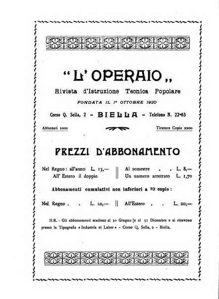 L'operaio rivista d'istruzione tecnica popolare