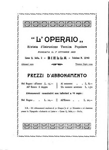 L'operaio rivista d'istruzione tecnica popolare