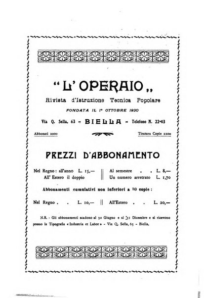 L'operaio rivista d'istruzione tecnica popolare