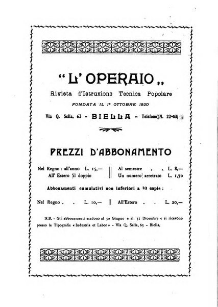 L'operaio rivista d'istruzione tecnica popolare