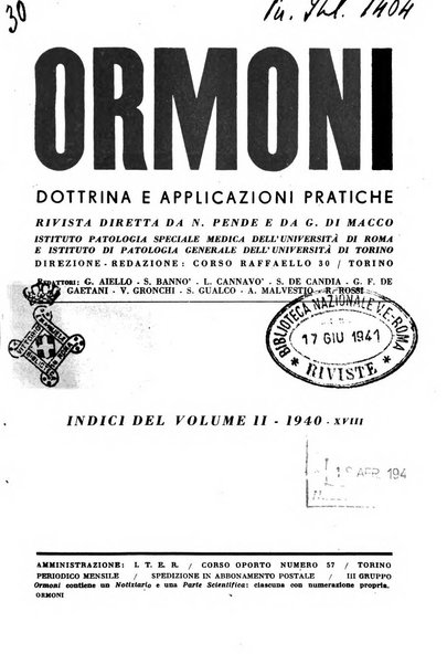 Ormoni dottrina e applicazioni pratiche pubblicate da Nicola Pende e Gennaro Di Macco